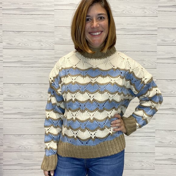Sweaters - Wave Mock Neck Sweater - Taupe